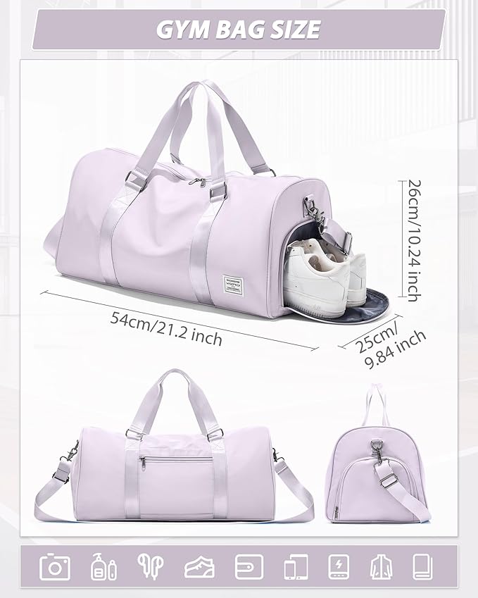 Gym Bag for Women Men with Shoe Compartment,Small Travel Duffle Bags for Traveling Overnight Weekender Personal Item Travel Bag Large Sport Workout Bag Purple
