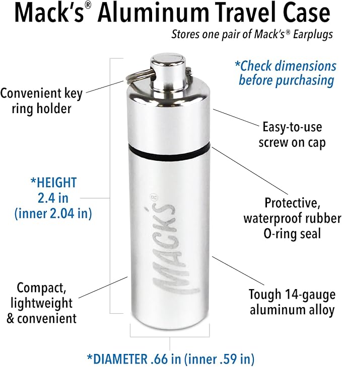 Mack's Keychain Carrying Case, Aluminum, Waterproof Ear Plugs Holder – 2 Pack (Silver and Pink)