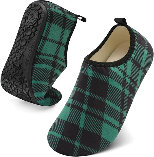 QFH Womens & Mens Cozy House Slippers - Portable Travel Shoes with Flexible Rubber Sole & Soft Velvet Lining