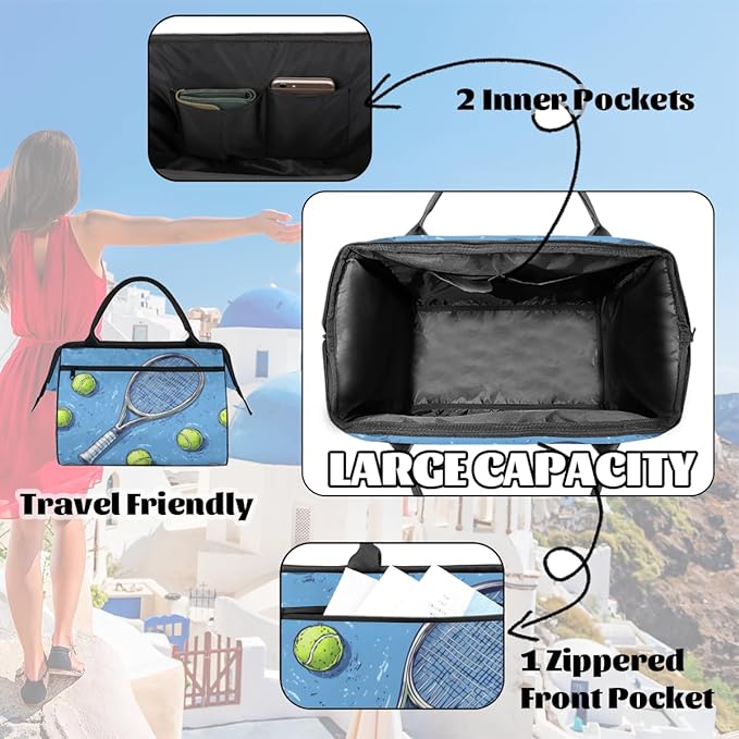 Tennis Overnight Weekender Bag for Women Men Travel Duffel Bags Waterproof Luggage Carry on Sports Yoga Gym Bag