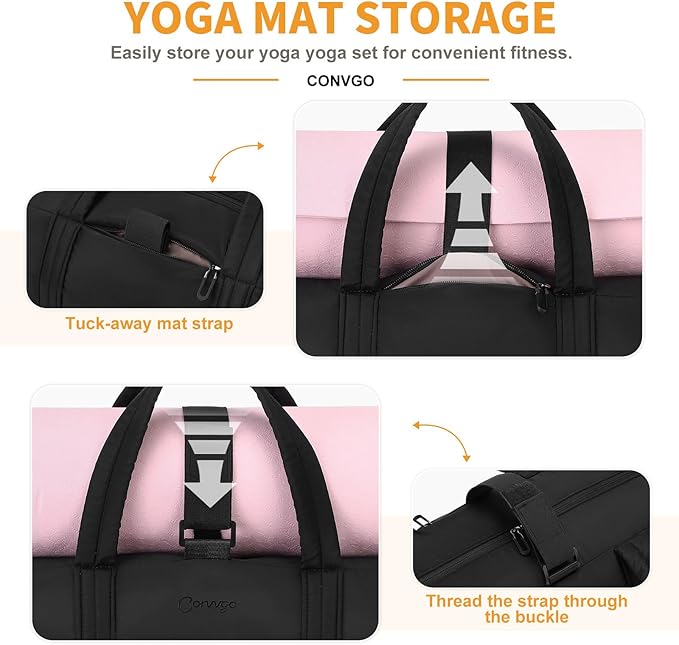 20L Gym Bag for Women, Medium Sport Duffel Bag with Yoga Mat Strap,Wet Pocket, Water-Resistant Adjustable Strap for Gym Yoga, Black