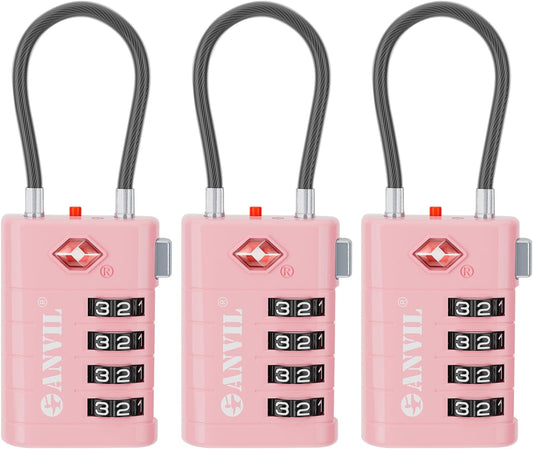 ANVIL 4 Digit Luggage Locks, TSA Locks for Luggage, Advanced TSA008 core, Alert Indicator for Your Travel Lock, Suitcase Lock. (3, Pink)