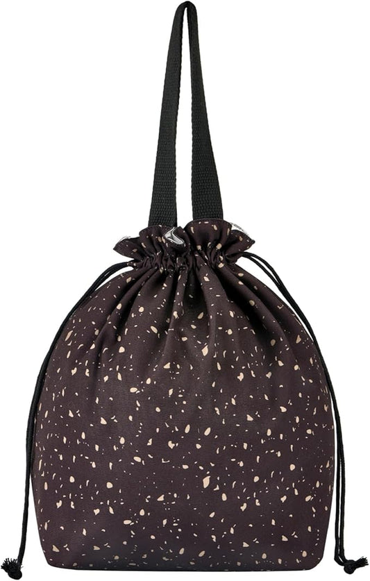 Reusable Small Lunch Bag,Drawstring Lunch Bag,Insulated Handbag Tote bag with Handle (Starry Night Black)