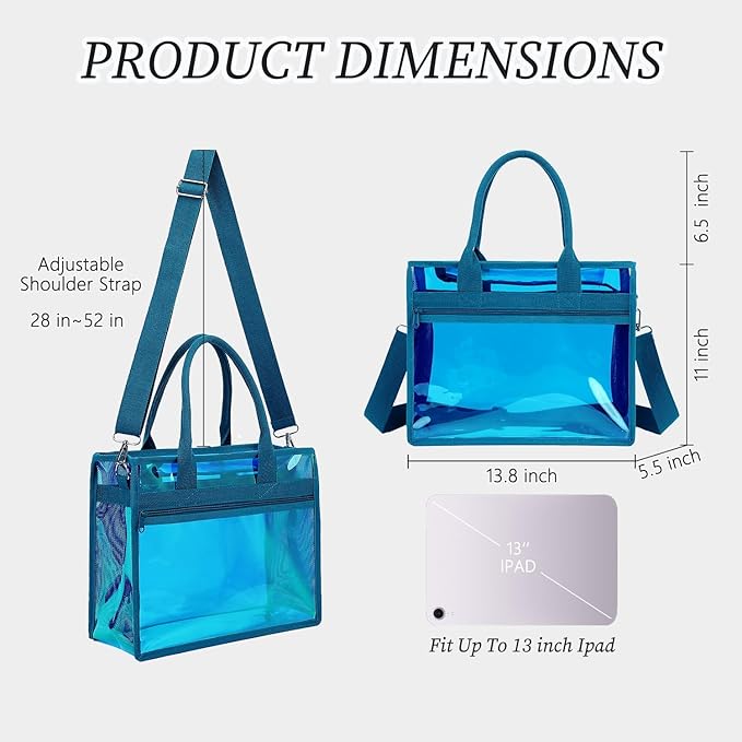 Iridescent Clear Beach Bag for Women, Large Pool Tote Cruise Vacation Essentials - Waterproof, Zipper Closure
