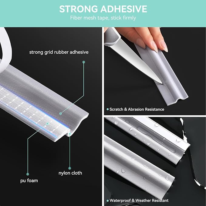 3 Pcs Draft Stopper Sweep, MOPMS Door Weatherproofing Stripping, Window Seal Strip Self-Adhesive Soundproof Seal Strip Cuttable Window Weather Stripping, Length 19.68Ft (3 Pcs x 6.56Ft)