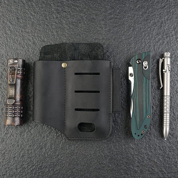 VIPERADE PJ15 Multitool Sheath for Belt, Leather Flashlight Holster, EDC Belt Organizer, Leather EDC Pocket Organizer, Flashlight Sheath