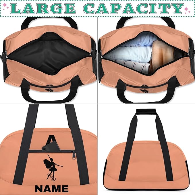 Personalize-Kids-Sports-Duffel-Bags With Custom Name Text Carry-On Overnight Travel Gym Lightweight Dance Pattern Sports Bags For Girls Boys Kids,Orange