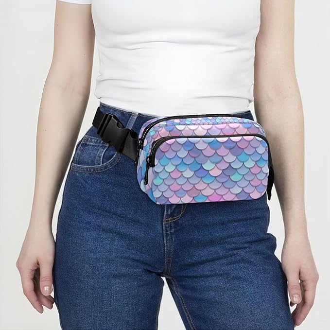 Colorful Mermaid Scale Fanny Pack for Women Men Water Resistant Fashion Waist Packs with Adjustable Strap Belt Bag for Travel Workout Jogging Hiking 21219323