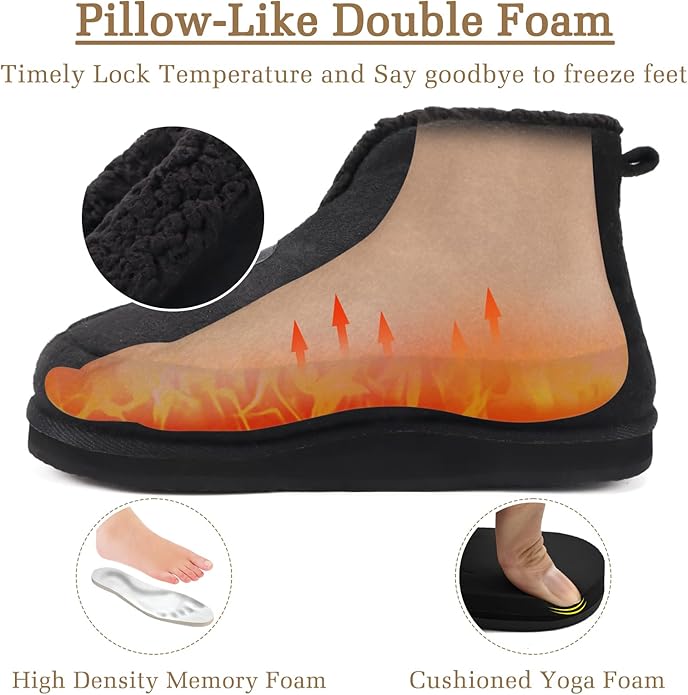 KuaiLu Mens House Slippers Booties Cozy Memory Foam Boots Warm Plush Lining Winter Felt Home Bedroom Slipper Socks Indoor Outdoor Non-Slip Shoes