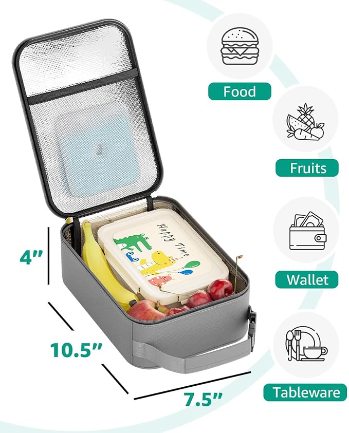 HowFly Small Lunch Bag - Insulated Lunch Box Bag for Women Men - Portable Thermal Reusable Meal Cooler Bags with Buckle Handle for Work School - Gray