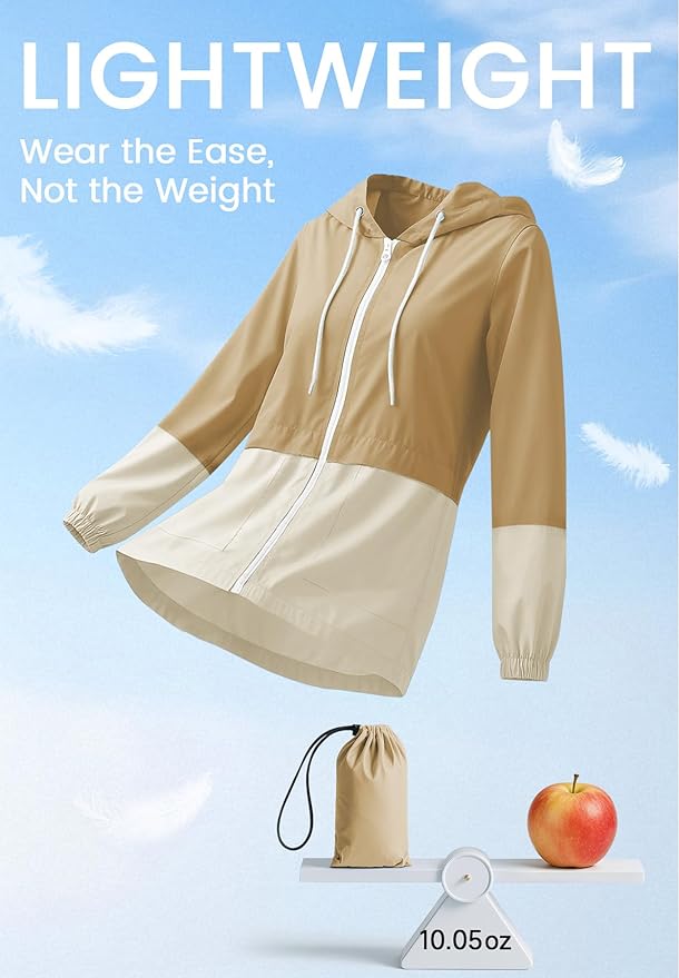 Zando Lightweight Rain Jacket Women Waterproof - Raincoat for Women Packable Rain coat Hooded Windbreaker for Travel Outdoor