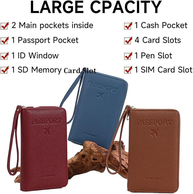 Multi-Functional Passport Holder Cover with Purse Charms,Premium Travel Wallet RFID Blocking Passport Cover Card Case for Holds Phones, Passports, Cash, Cards & Boarding Passes-Blue