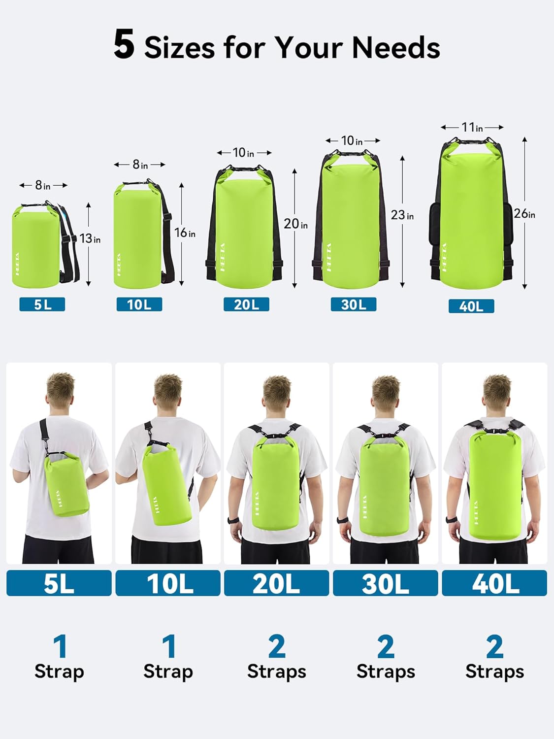 HEETA Waterproof Dry Bag for Women Men(Upgraded Version) 5L/10L/20L/30L/40L Roll Top Lightweight Dry Storage Bag Backpack with Emergency Whistle for Travel, Swimming, Boating, Kayaking, Camping, Beach