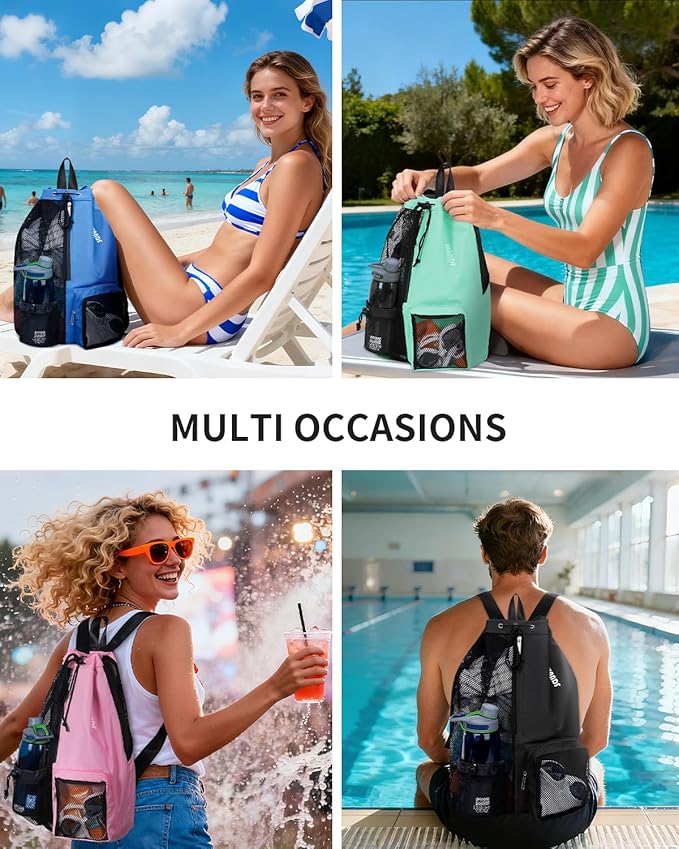 WANDF Swim Bag Mesh Drawstring Backpack with Wet Pocket for Swimming, Gym, and Workout Gear
