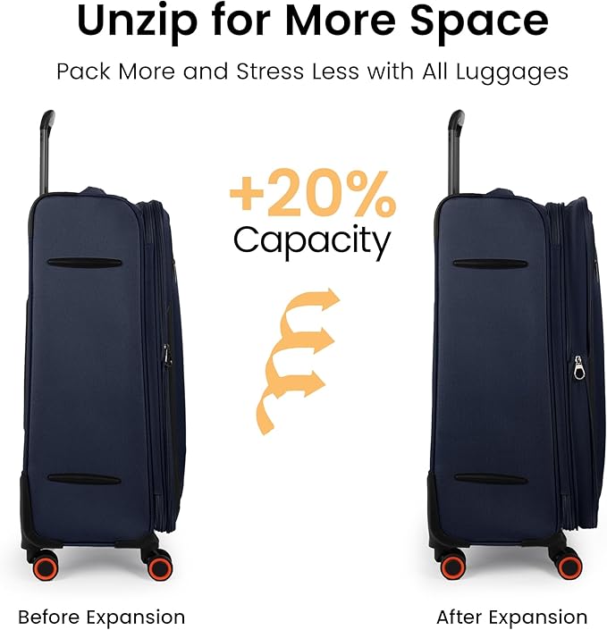 Suitcases with Wheels 32 inch Luggage,Large Softside Suitcase Expandable 20% w/TSA LOCK,Lightweight Travel Suitcase for Men/Women（Navy,32in）