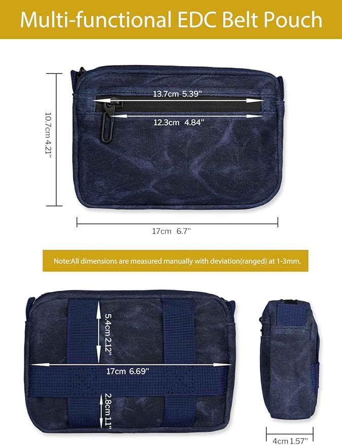 Sayram SP7 EDC Belt Pouch - Waxed Canvas With Zipper, Waist Pack for Men, Anti-Theft Pickpocket Organizer for Daily Use