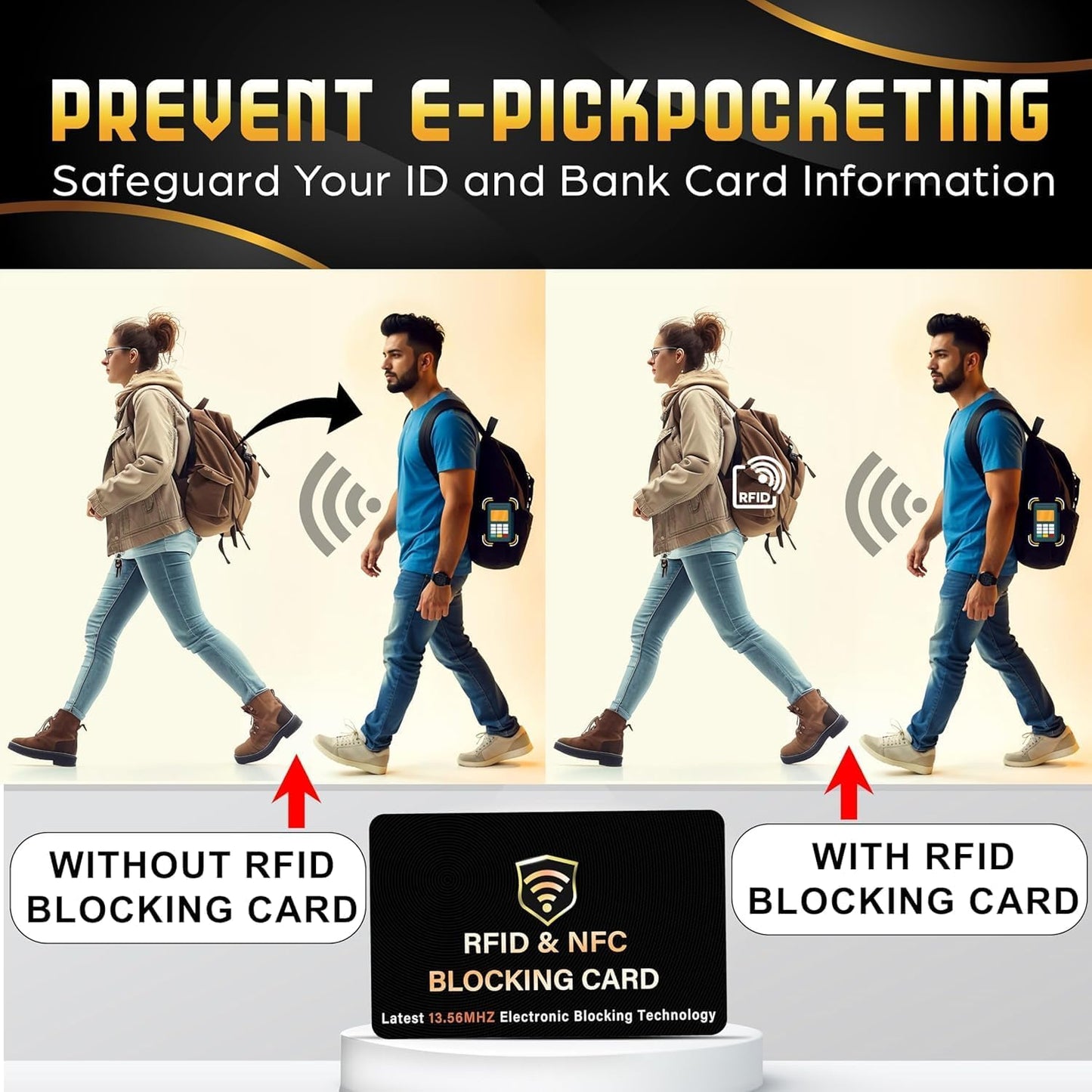 SaiTech IT 50 Pack RFID Blocking Card, One Card Protects Entire Wallet Purse, NFC Contactless Bank Debit Credit Card Protector ID ATM Guard Card Blocker–(Black)