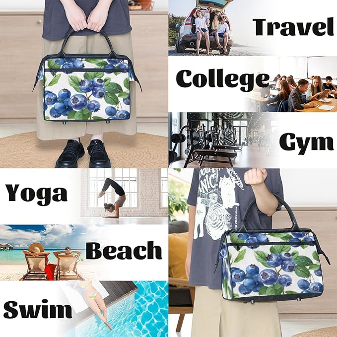 Fruit Blueberries Overnight Weekender Bag for Women Men Travel Duffel Bags Waterproof Luggage Carry on Sports Yoga Gym Bag
