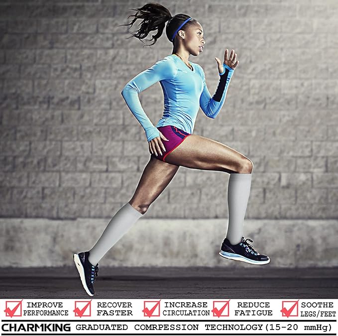 CHARMKING 6 Pairs-Compression Socks for Women & Men Circulation Best Support for Nurses, Running, Athletic,Flight Travel