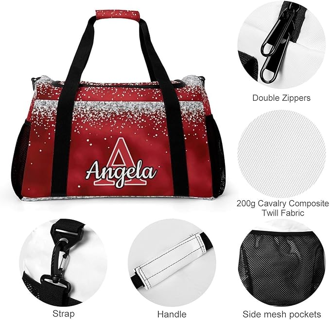 Red Bling Print Personalized Travel Bag with Name for Women Men Custom Duffel Bag Weekender Bags Sports Tote Gym Bags
