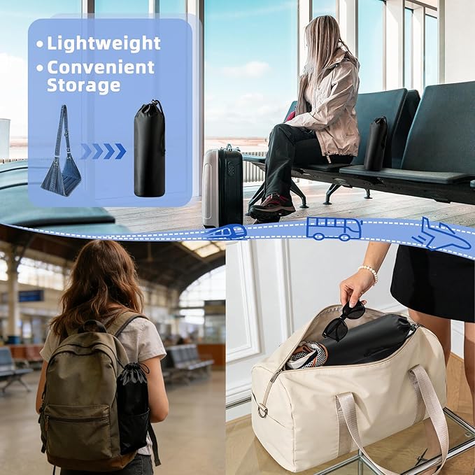 Airplane Foot Hammock, No Collapse Foot Rest for Plane Travel with Extended Adjustment Strap, Portable Desk Foot Hammock with,Cotton Denim, Foot Sling Travel Essentials to Relax Your Feet (Dark Blue)