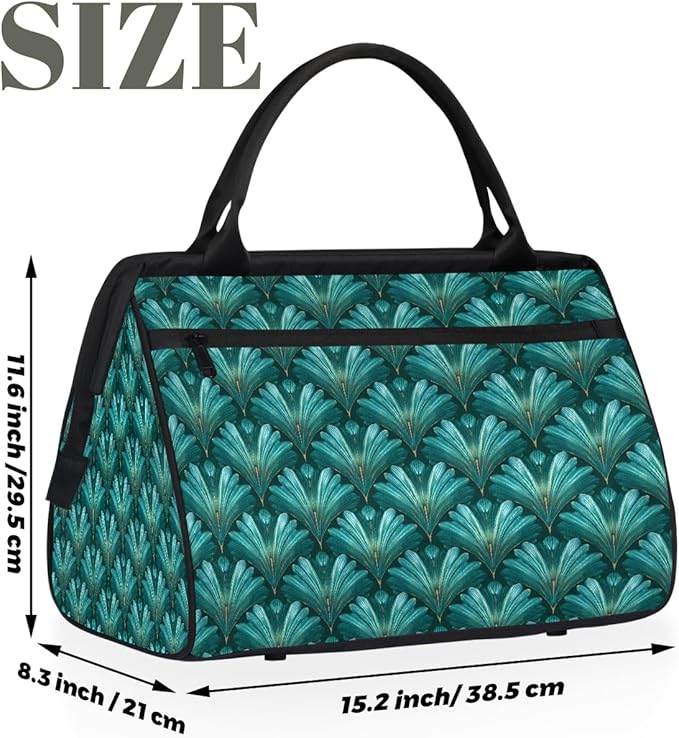 Travel Duffel Bag, Teal Blue Shells Pattern Waterproof Sports Gym Duffle Bag, Large Capacity Weekender Carry On Overnight Bags for Women Men