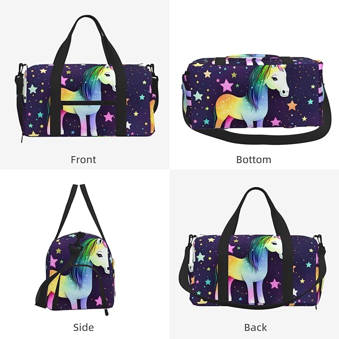 One-horse star Print Gym Bag with Shoe Compartment for Women Men, 17.7in Sports Duffle Weekender Tote, Overnight Travel Duffel Bag Carry On