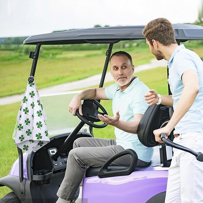 Magnetic Golf Towel, Microfiber Waffle Design with Clip - Industrial Strength Magnet for Strong Hold to Golf Bags, Carts Clubs (Lucky Clover)