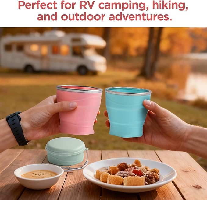 Silicone Collapsible Travel Cup with Dustproof Lid, 8.8 Oz/260ml, BPA-Free, Portable, Reusable for Camping, Picnic, Travel, Office (Light Purple)