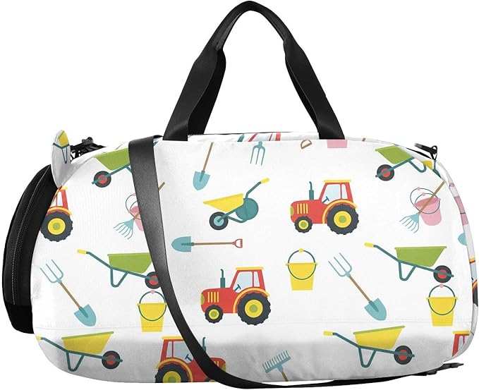 VIGTRO Garden Tools Tractor Bucket Kids Overnight Travel Duffel Bag Sport Gym Bag for Boys Girls with Shoe Compartment, Carry On Weekender Luggage Bag for Dance Swim Yoga