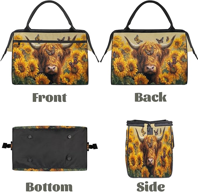 Sunflower Cow Butterfly Travel Duffel Bag, Waterproof Sports Gym Duffle Bag, Large Capacity Weekender Carry On Overnight Bags for Women Men