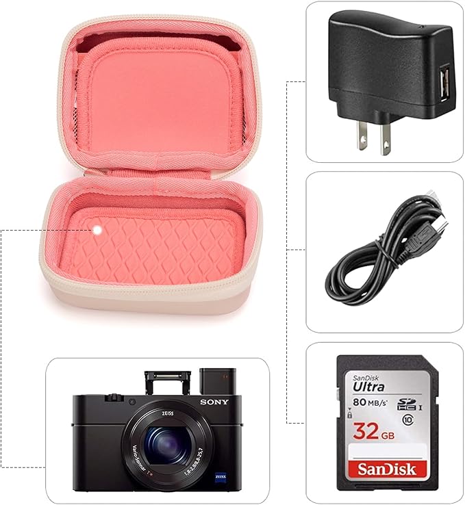 Cwatcun Digital Camera Case, Small Camera Pouch Carrying & Protective Case for AbergBest 2.7" LCD Kodak Pixpro/Canon PowerShot ELPH 180/190 / DSCW830 Travel Cameras, Waterproof Shockproof Case, Pink