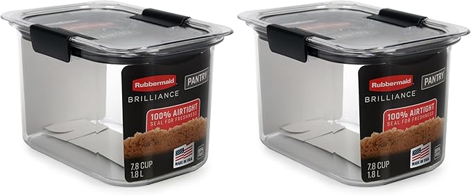 Rubbermaid Brilliance Pantry Airtight Food Storage Container,BPA-Free 7.8 Cup,Ideal for Brown Sugar - Efficient,Leak-Proof and Dishwasher-safe,(Pack of 2)
