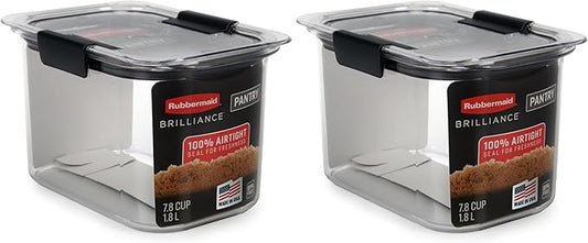 Rubbermaid Brilliance Pantry Airtight Food Storage Container,BPA-Free 7.8 Cup,Ideal for Brown Sugar - Efficient,Leak-Proof and Dishwasher-safe,(Pack of 2)