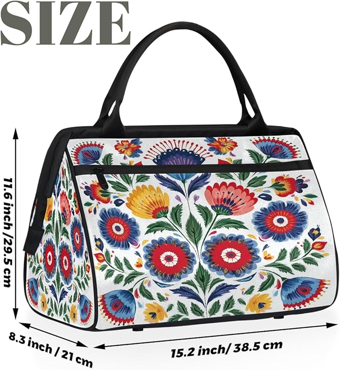 Colorful Traditional Flower Travel Duffel Bag, Waterproof Sports Gym Duffle Bag, Large Capacity Weekender Carry On Overnight Bags for Women Men