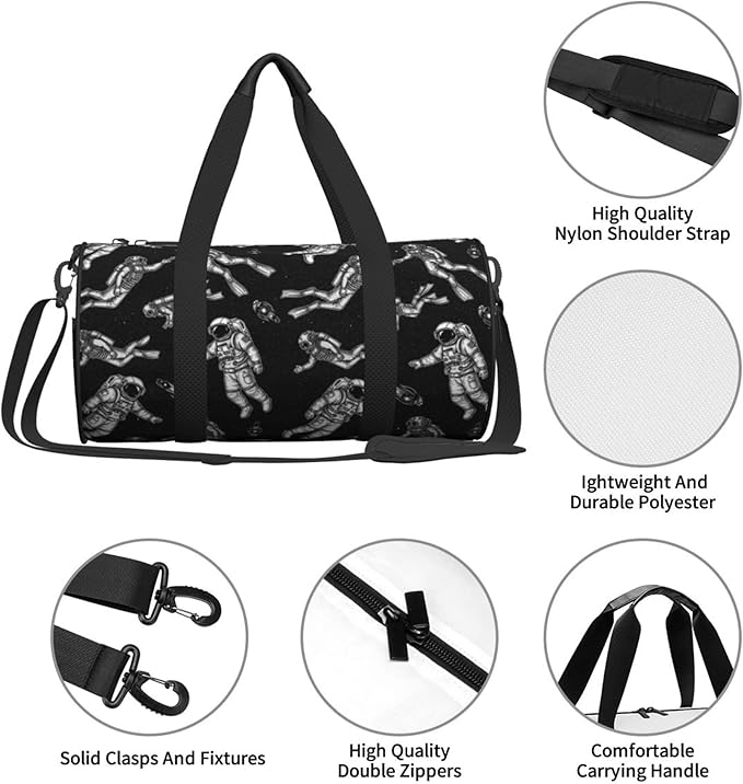 Duffel Bags Sports Gym Bag Travel Luggage Overnight Bags Astronaut And Scuba Diver Black for Men Women Traveling