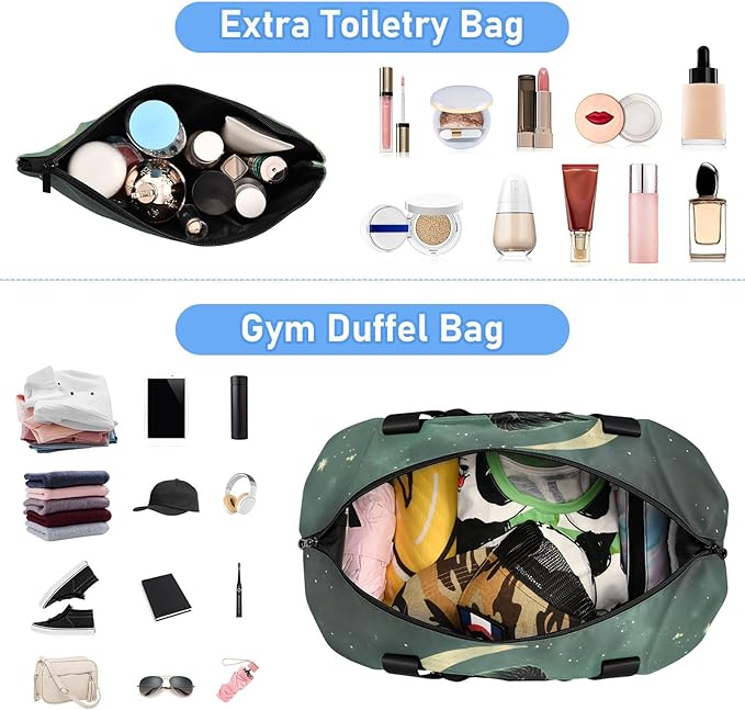 AIXIWAWA Duffel Bag Set for Gym Travel with Shoes Compartment Toiletry Bag Crow Moon Print