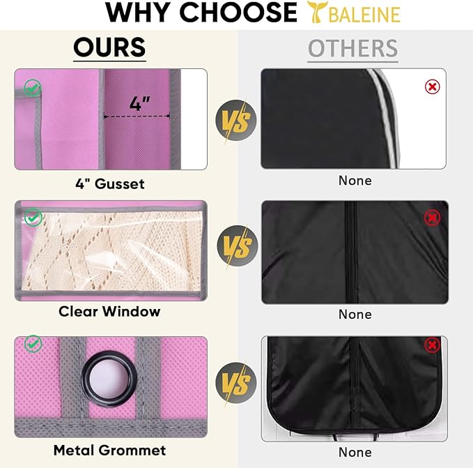 BALEINE 1PK Heavy Duty Garment Bag with Shoe Storage Travel Bag for Dresses, Suit, Coats Travel Essential (60", Pink)