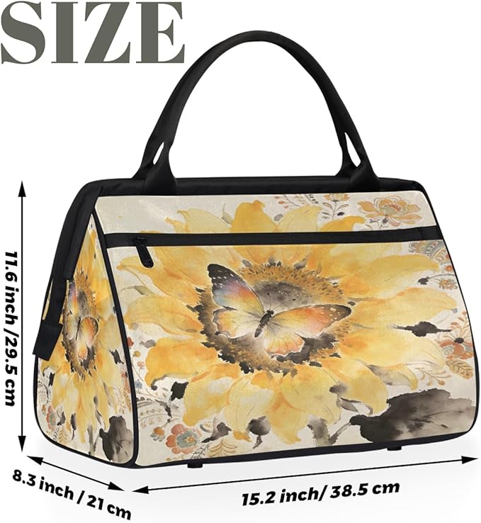 Travel Gym Carrying Bag - Boho Watercolor Sunflower Overnight Weekender Bag for Women Men Girls - Shoulder Large Capacity Tote Bag for Travel, Yoga, School,Mommy Hospital Bag for Labor and Delivery