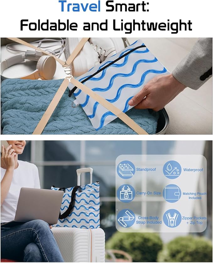 Beach Bags Waterproof Sandproof, Foldable Travel Tote Bag, Large Capacity Pool Bag With Zipper, Lightweight Swim Bag Women Men, Family Tote for Cruise, Boat, Gym, Vacation