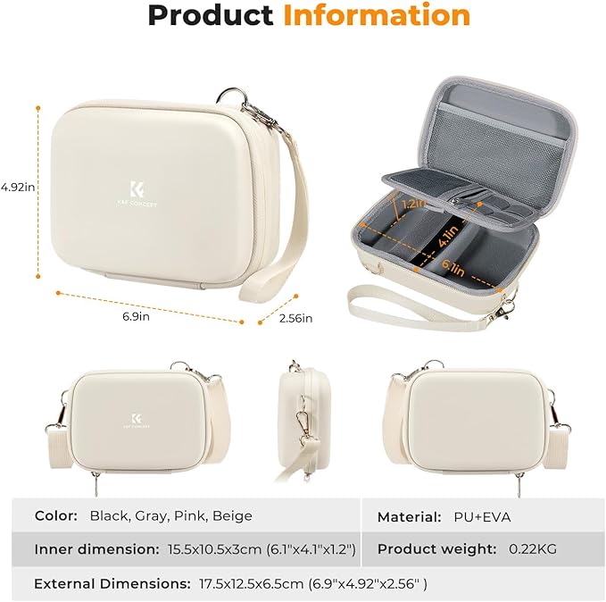 K&F CONCEPT Digital Small Camera Case, Compact Waterproof Small Camera Bag, Lightweight Camera Sling Bag for CCD/Sony DSCW800/DSCW830/Canon PowerShot - Beige