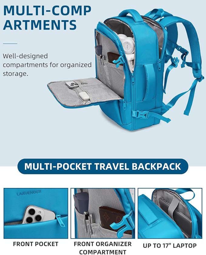 LARVENDER Carry on Luggage 22x14x9 Airline Approved, Expandable 20 Inch Hardside Large Suitcase with Wheels TSA Lock, Lightweigh PC+ABS Travel Carry-on Suitcases for Women and Men, Ocean Breeze