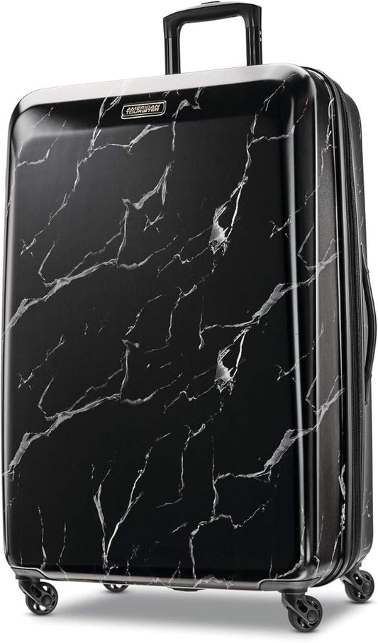 American Tourister Moonlight Hardside Expandable Luggage with Spinner Wheels, Black Marble, Checked-Large 28-Inch