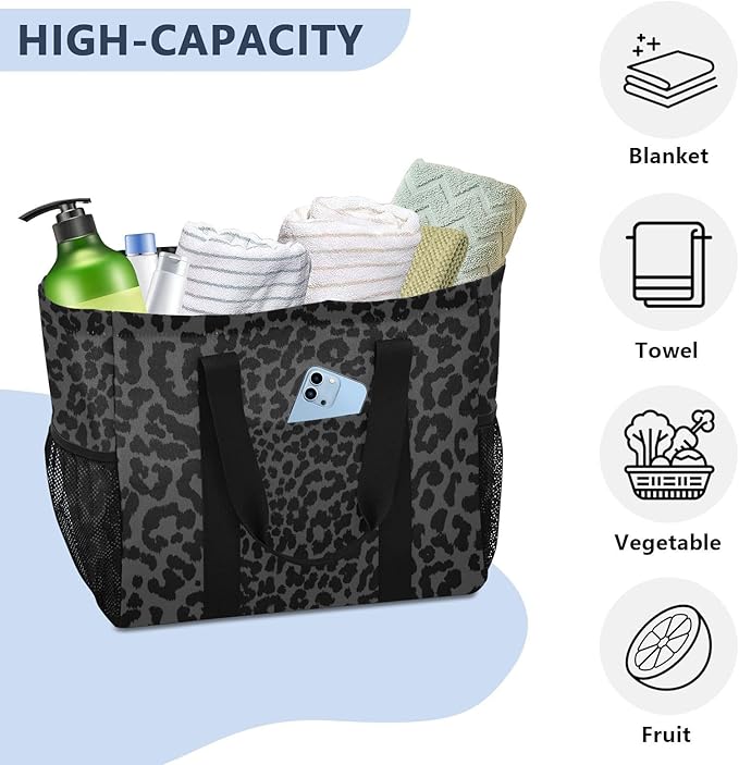 Bolaz Travel Tote Bag，Gym Bag for Men,Waterproof Beach Bag for Women Foldable Reusable-Black Leopard Print