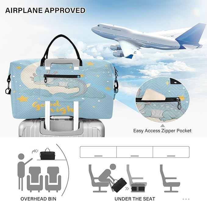 Travel Duffle Bag, Light Blue Axolotl Gym Bag with Storage Bag Weekender Overnight Bag for Men Women Trip Sports Yoga