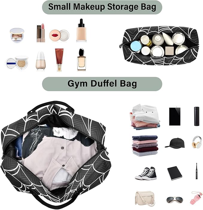 Spider Web Quilted Travel Bags Weekender Duffle Bags With Toiletry Bag Carry on Overnight Duffels Yoga Gym Bag for Airplanes Business Sports
