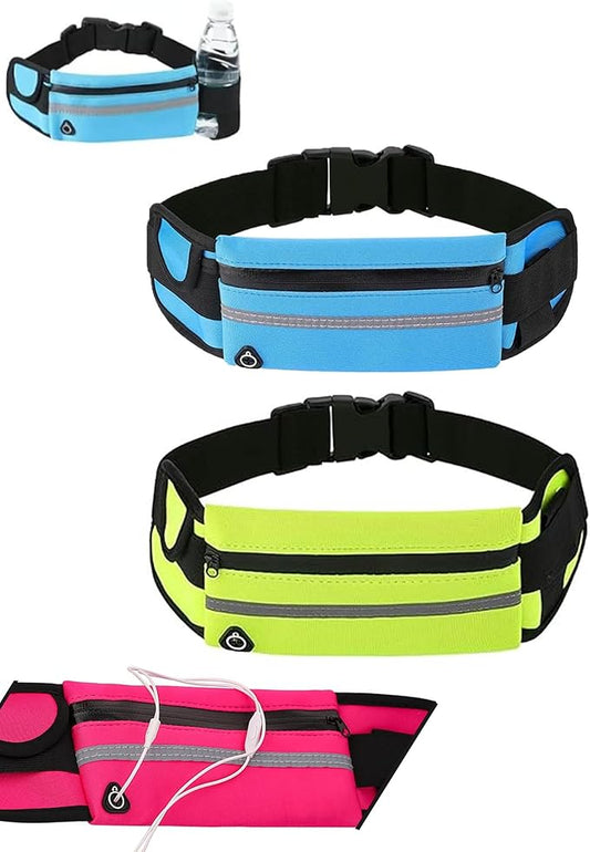 Anti-Theft Invisible Waist Bag, Money Belt For Travel, Streamlined Water-Resistant Sports Waist Bag With Water Bottle Strap (Green+Blue)
