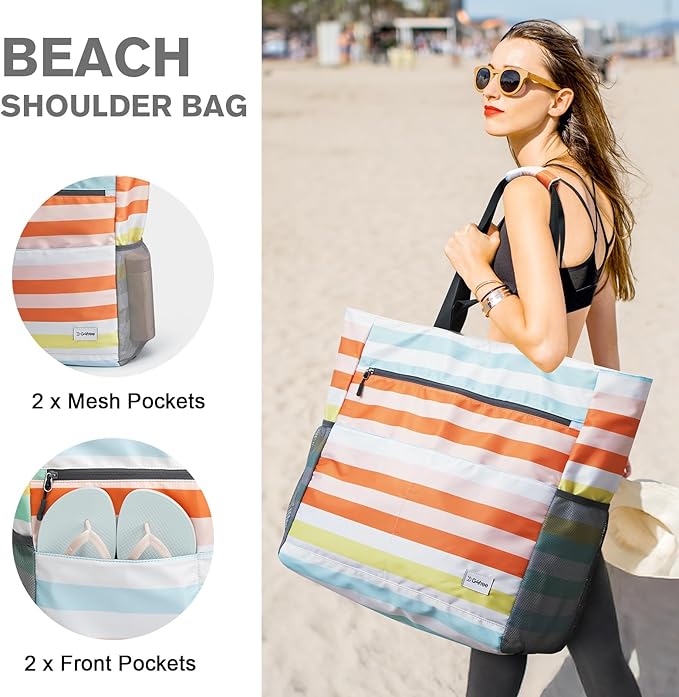 G4Free Beach Bag, Waterproof Sandproof Beach Tote Bag, Large Capacity Foldable for Women