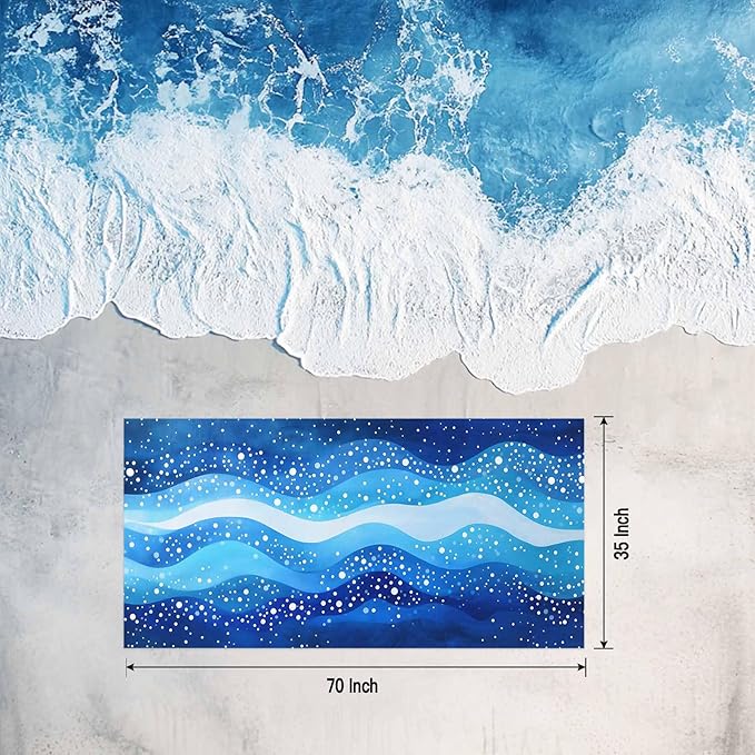 Blue Waves Stripes Beach Towel 35" x 71" White Polka Dots Abstract Watercolor Art Quick Dry Sand Free Pool Towels Soft & Absorbent Compact Towels Beach Accessories for Travel Bathroom Swimming Pool