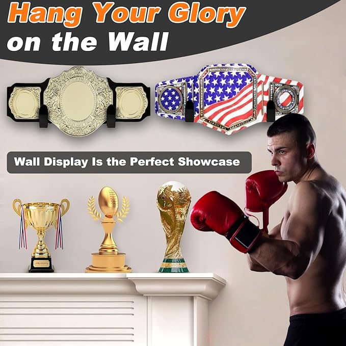 Wrestling Championship Belt Wall Mount Display Case, Perfect WWE Belt Hanger for Adults & Kids, Durable & Easy to Install Title Belts Organizer Holder for Wall